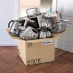 Household Kitchen Appliances In Open Cardboard Box